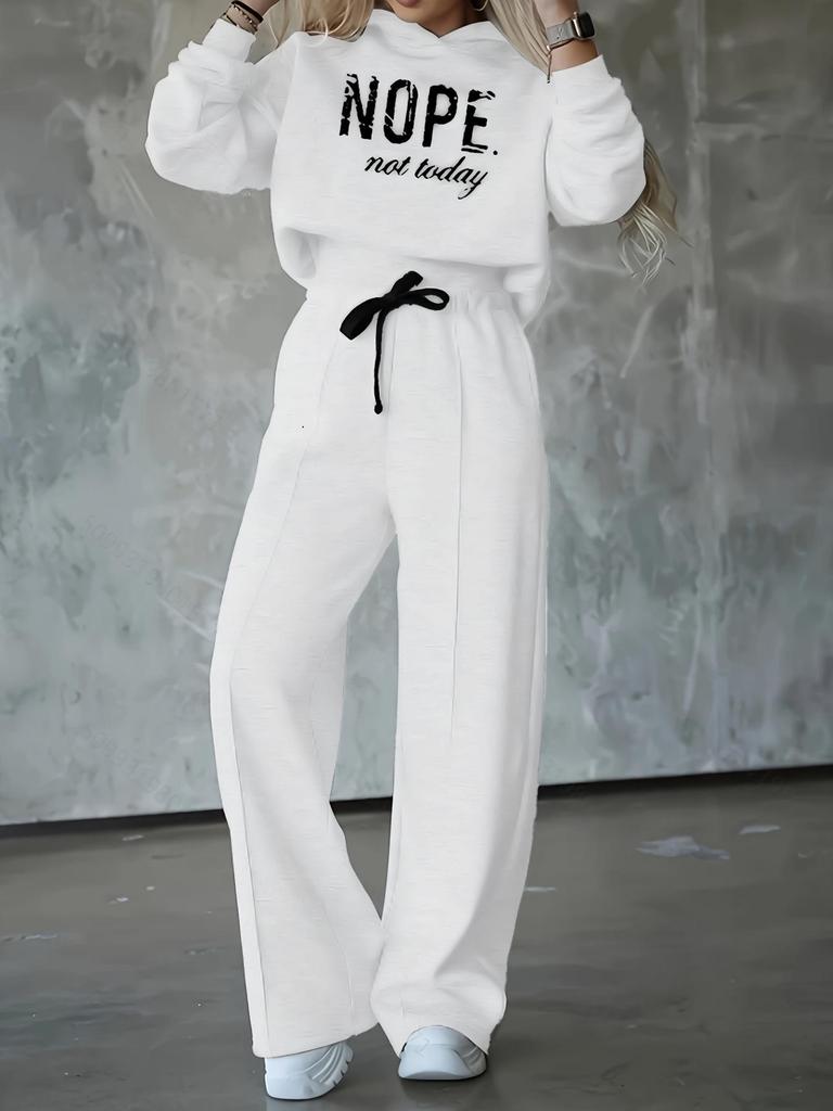 Damhöst/Vinter 2025 Mode Casual Huvförsedd Tryckt Träningsdräkt - Förtjockad Tvådelad Set