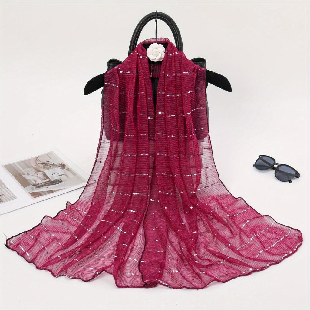 1PCS Spring and Autumn Women's High Elasticity Sequin Chain Scarf, Wick Silk Long Scarf, Indian Scarf, Slide Silk Scarf