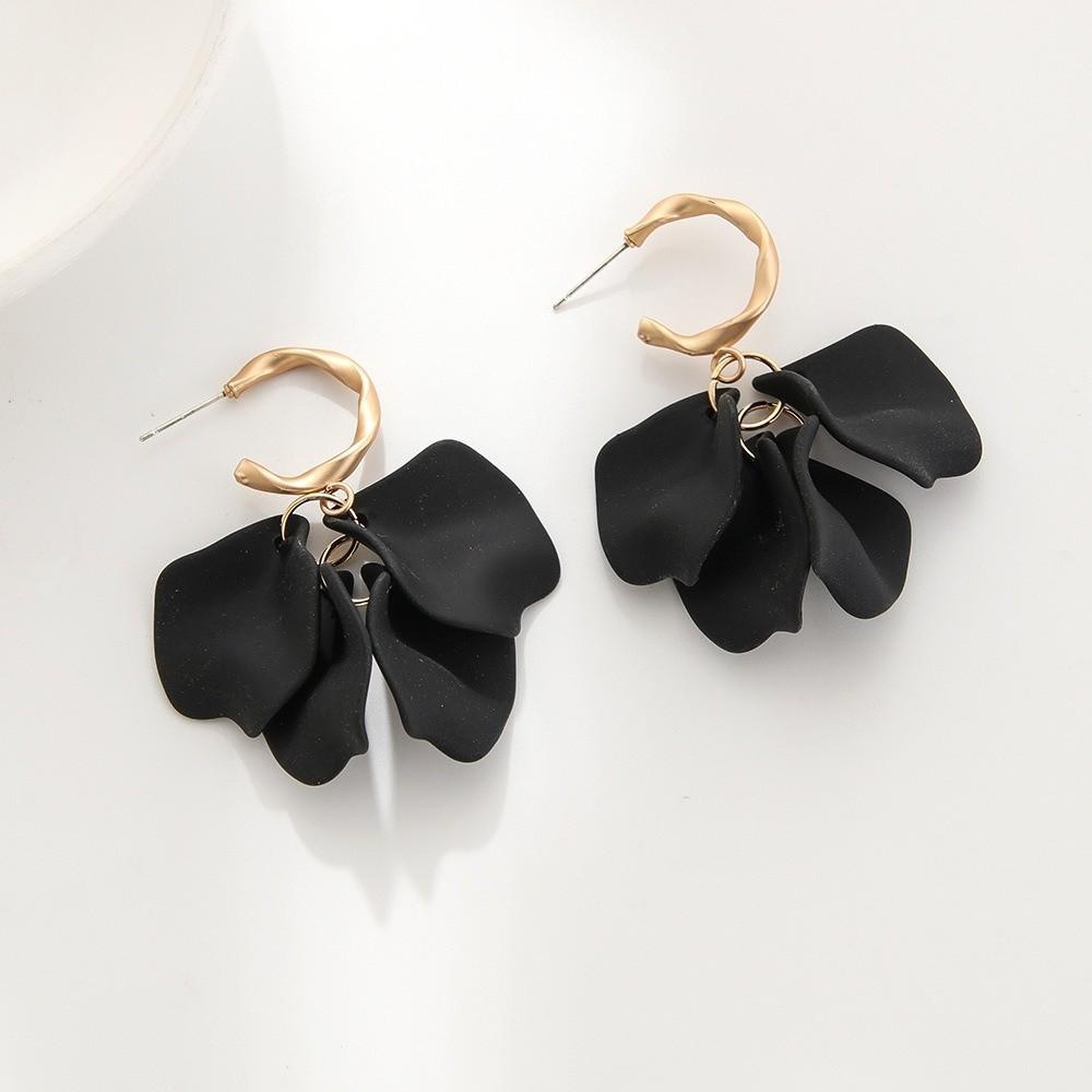 Elegant Flower Petal Leaves Drop Earrings Colorful Boho Style Tassel Dangle Earrings Irregular Hook Eardrop Gifts чёрный