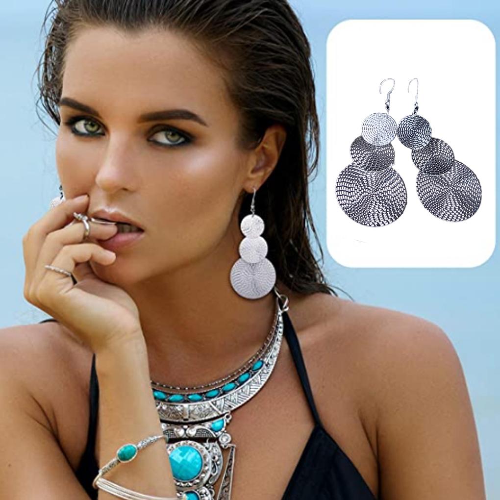 1 Pair Bohemian Earrings Vintage Style Round Ear Dangle Ear Fashion Accessory Valentines Day Creative Gift for Holiday Vacation