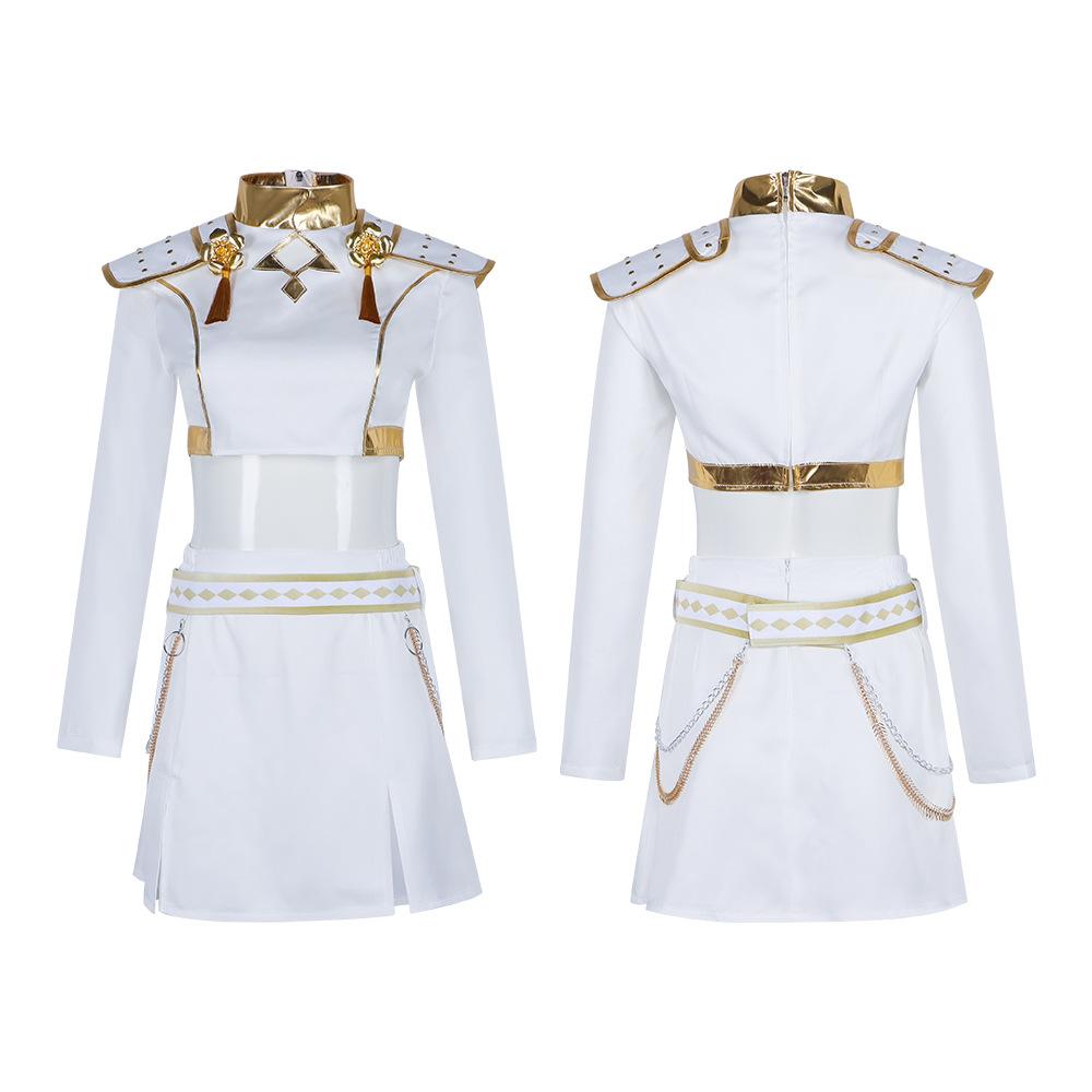 Dämonenjäger Cosplay Anzug K-Pop Koreanische Girl Group Rumi Weiß Spielendes Song Kostüm Bühnenperformance Cosplay Anzug
