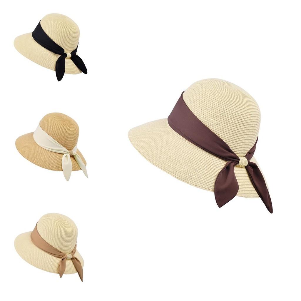 Paper Straw Wide Brim Sun Hat With French Silk Ribbon For Beach And Casual Summer Wear