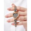 GEDI Women Quartz Wrist Watch Heart Shaped Dial Rhinestone Decor Metal Link Bracelet Waterproof Dress Watch