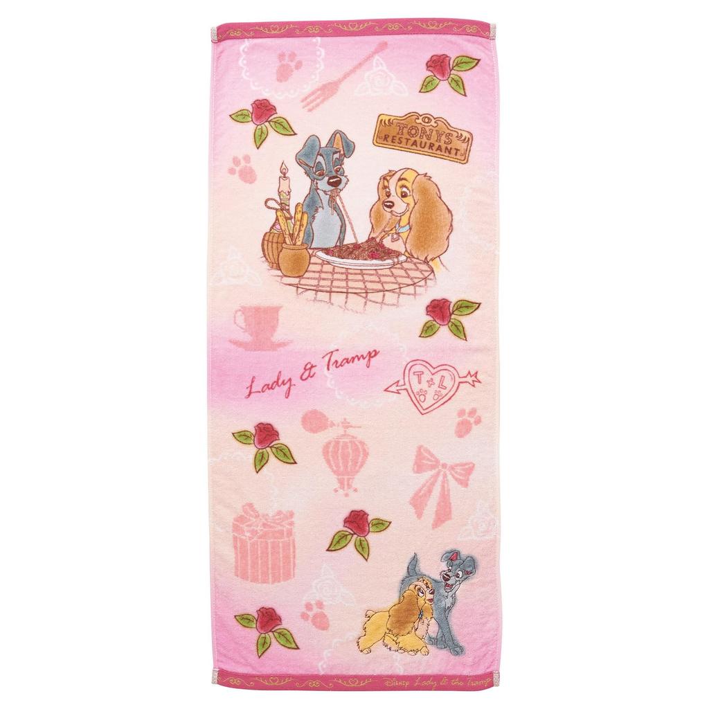 Marushin Face Disney Lady and the Tramp Antibacterial and 34 X 80 Cm Towel, "Wonderful Days" Cotton, Embroidered, Deodorizing, Approx. (Product