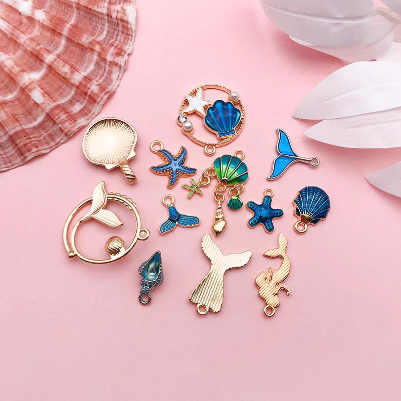 Cute Cartoon Mermaid Starfish Drip Oil Pendant Charm for DIY Bracelets & Necklaces