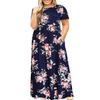 Plus Size Women Casual O-Neck Letnia sukienka z krótkim rękawem i luźną kieszenią