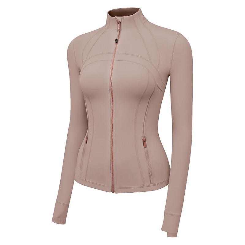 Damen 2.0 Stehkragen Goldener Reißverschluss Hohe Elastizität Laufjacke - Frühling/Sommer Langarm Yogaanzug.