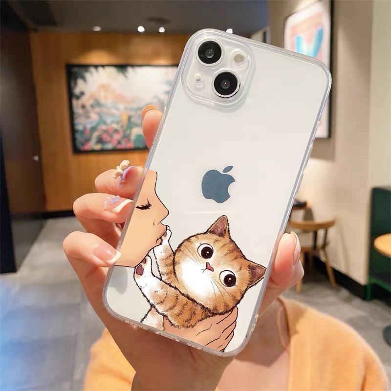 Kiss Cat Cute Kitten Cartoon Luxury Transparent Phone Case For iPhone 15 14 13 12 mini 11 Pro Max XS X XR SE 7 8 Plus Cover