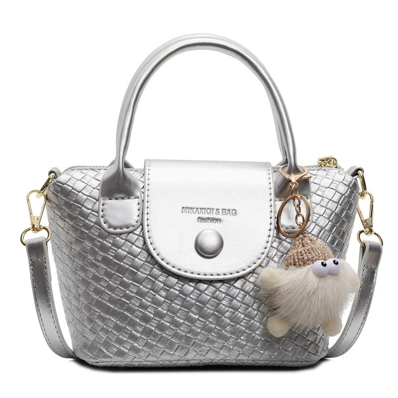 Spring Hot Sale Korean Casual Commuter Style High-end Sense Portable Bucket Bag Weaving Pattern Contrasting Color Versatile Messenger Bag Women