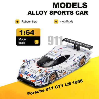 1:64 Porsche 911 GT1 LM 1998 Cayenne Turbo GT Miniature Toys Diecast Alloy Model Car Rubber Tire Children's Interactive Toy Gift