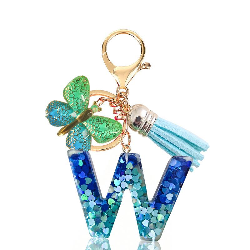 Blue Series 26 Epoxy Letter Keychain Holiday Love Fringe Accessories Gradual Change Butterfly Keychain