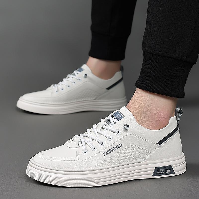Men's Shoes Business Casual Leather Shoes Men's Cowhide Soft Sole Non-slip Trend Korean Version of Little White Shoes Low-top Board Shoes