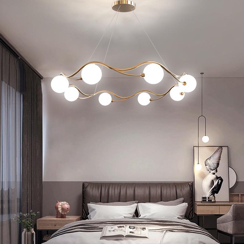 Nordic Creative Simple Ring Chandelier Red Bean Bubble Lamp for Living Room Bedroom Pendant Light LED Indoor Lighting Decor