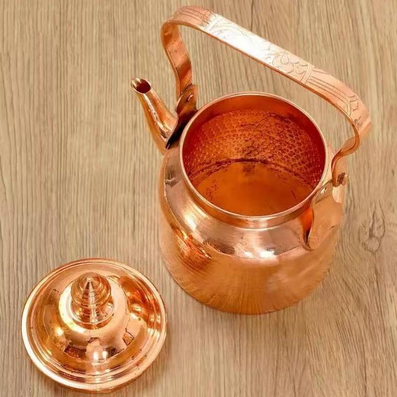 Tibetan Vintage Copper Buttery Milk Tea Pot,Handheld Wire Drawing Process With lid Heat Resistant Filter Water Kettle,Teapot