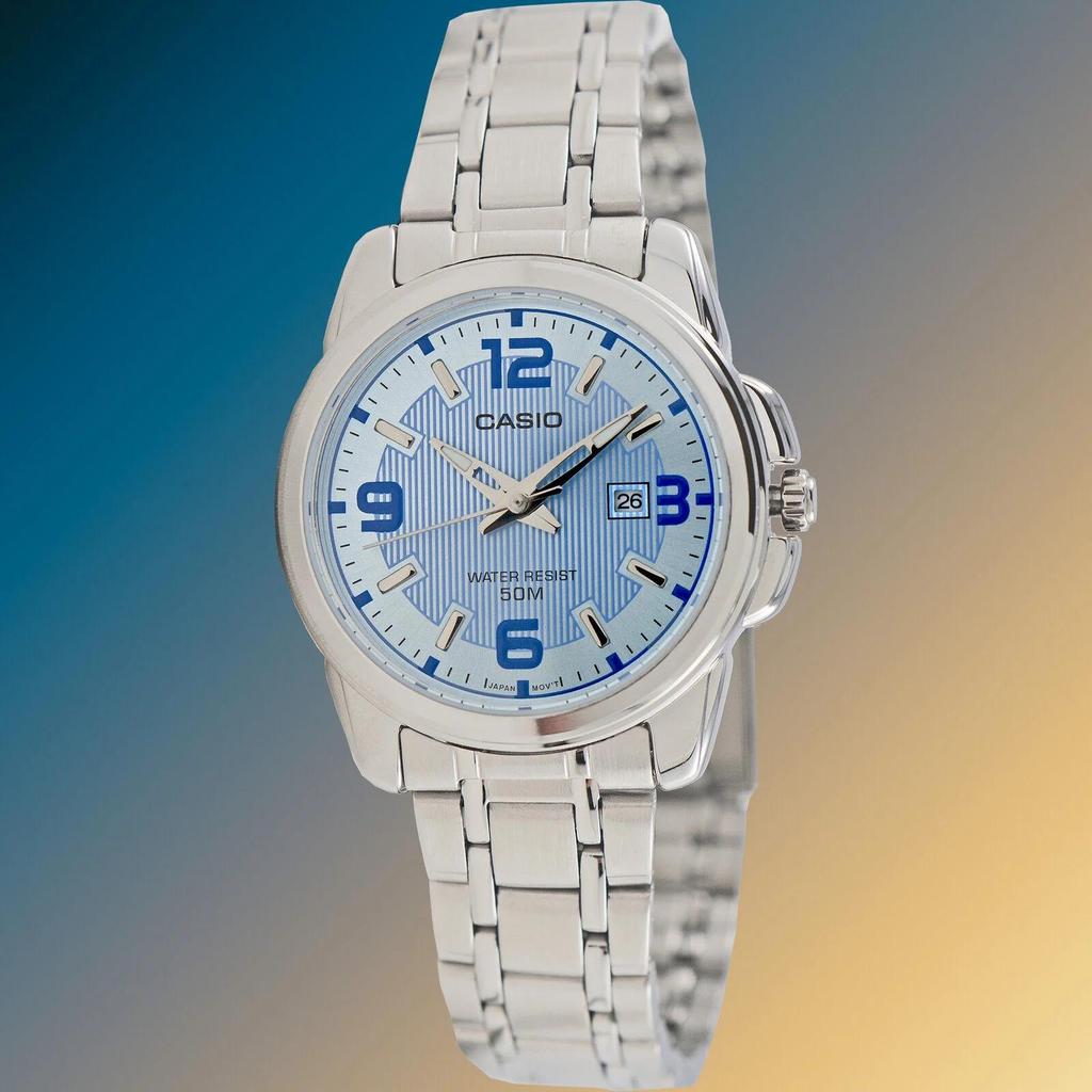 CASIO STANDARD DRESS Crushed Ice Quartz Movement Stainless Steel Strap Watch Women's Watch Blue Dial (Unisex) Japanese Korean Watches