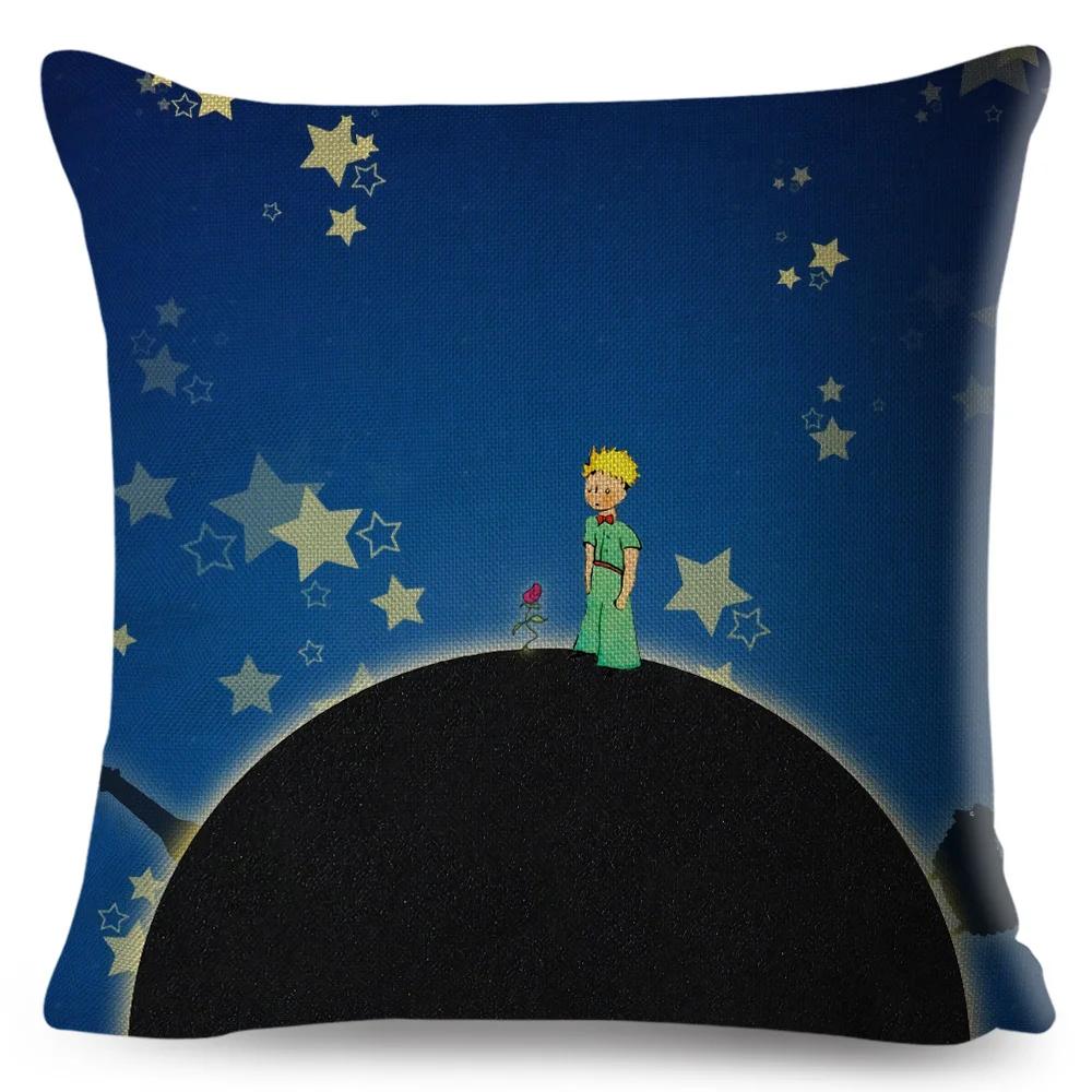 Little Prince Pillow Case Decor Cartoon France Anime Print Cushion Cover for Sofa Home Children Room Linen Throw Pillowcase