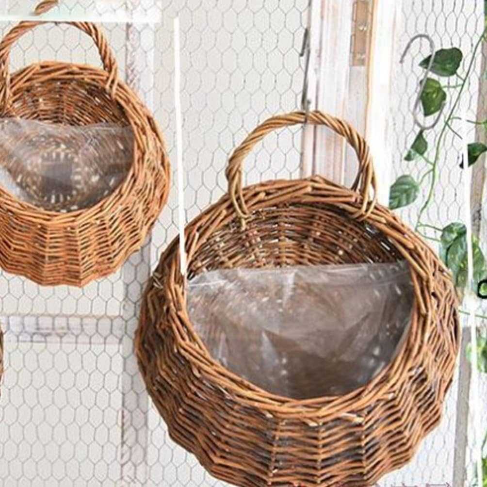 DOITOOL Woven Hanging Basket Rattan Flower Basket Hanging Planters: 2PCS Rustic Flower Pot Wall Hanging Plant Containers Woven Storage Baskets Flower