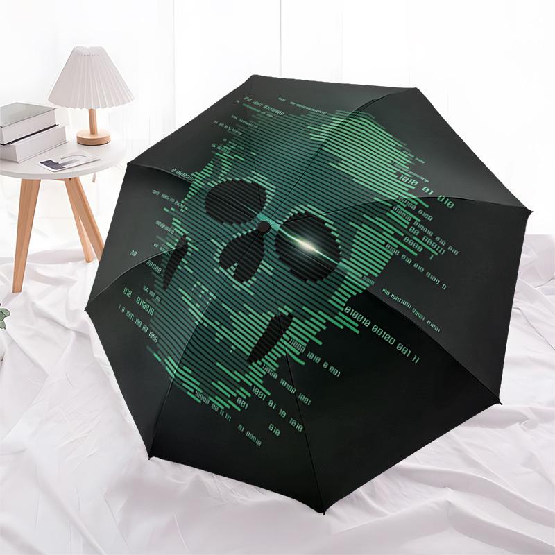 1pc Cyberpunk Skull Automatic Folding Umbrella - 8-Rib Durable Iron Frame, Compact Portable for Daily Travel Yy251205092