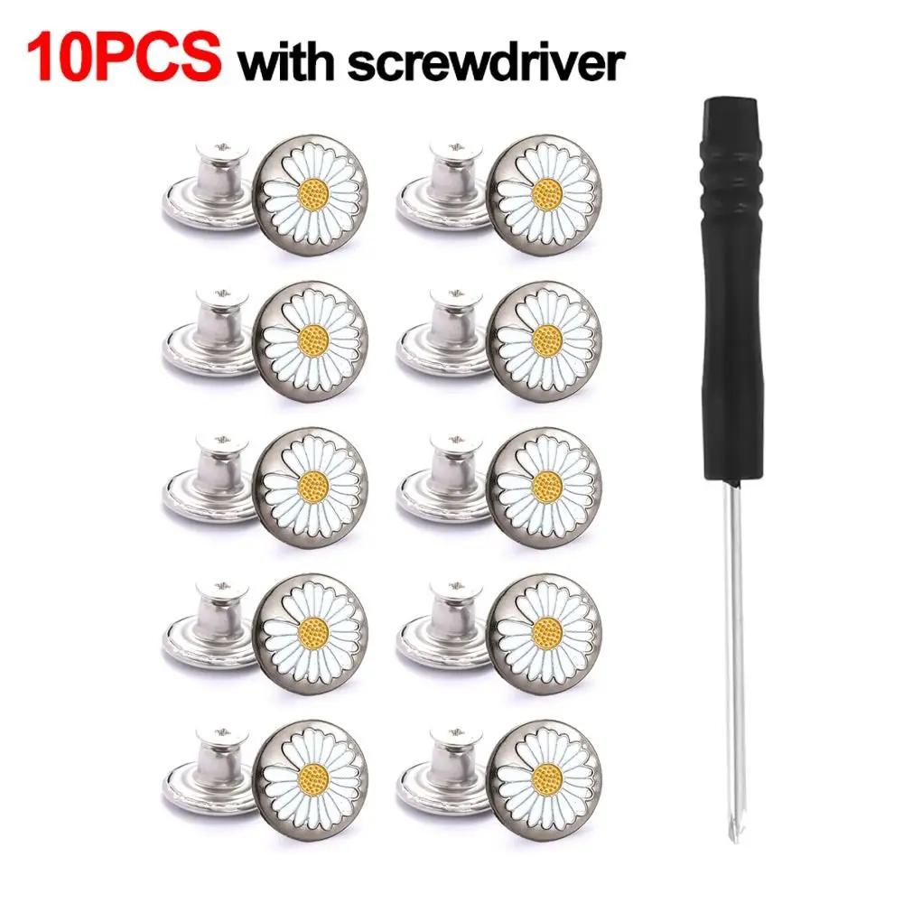 10 Stück Metall-Jeansknöpfe, 17 mm, Ersatz-Knopf-Reparaturset ohne Nähschraube, nagellose, abnehmbare Jean-Schnallen, Kleidung, Hosennadeln