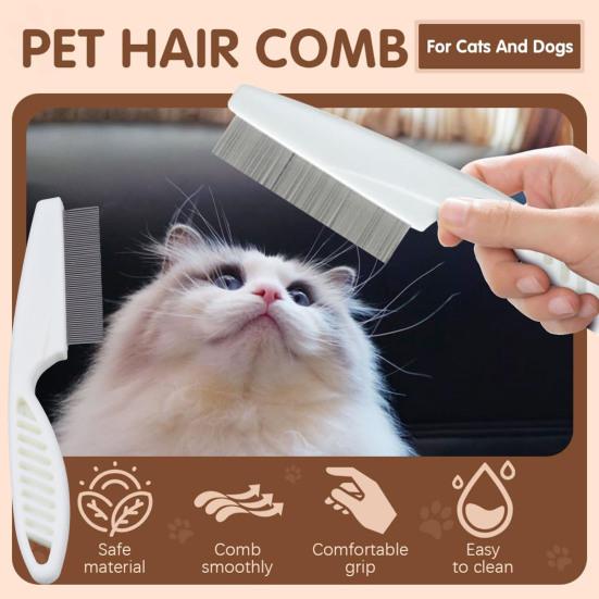 Pet Grooming Comb Stainless Steel Fine-Tooth Pet Hair Comb Multifunctional Flea Comb Debris And Tear Stain Removal Tool for Dogs Cats