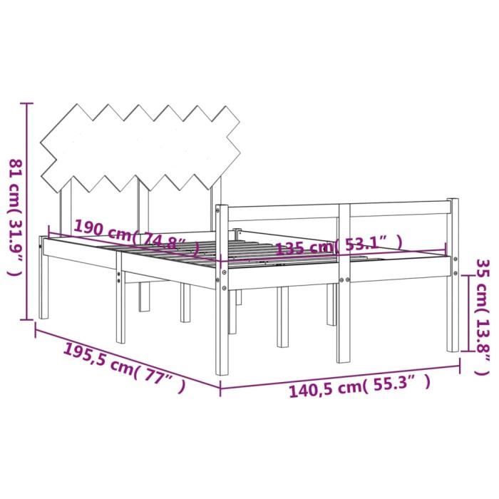 VidaXL Bed Frames with Headboard White Double Solid Wood 3195522