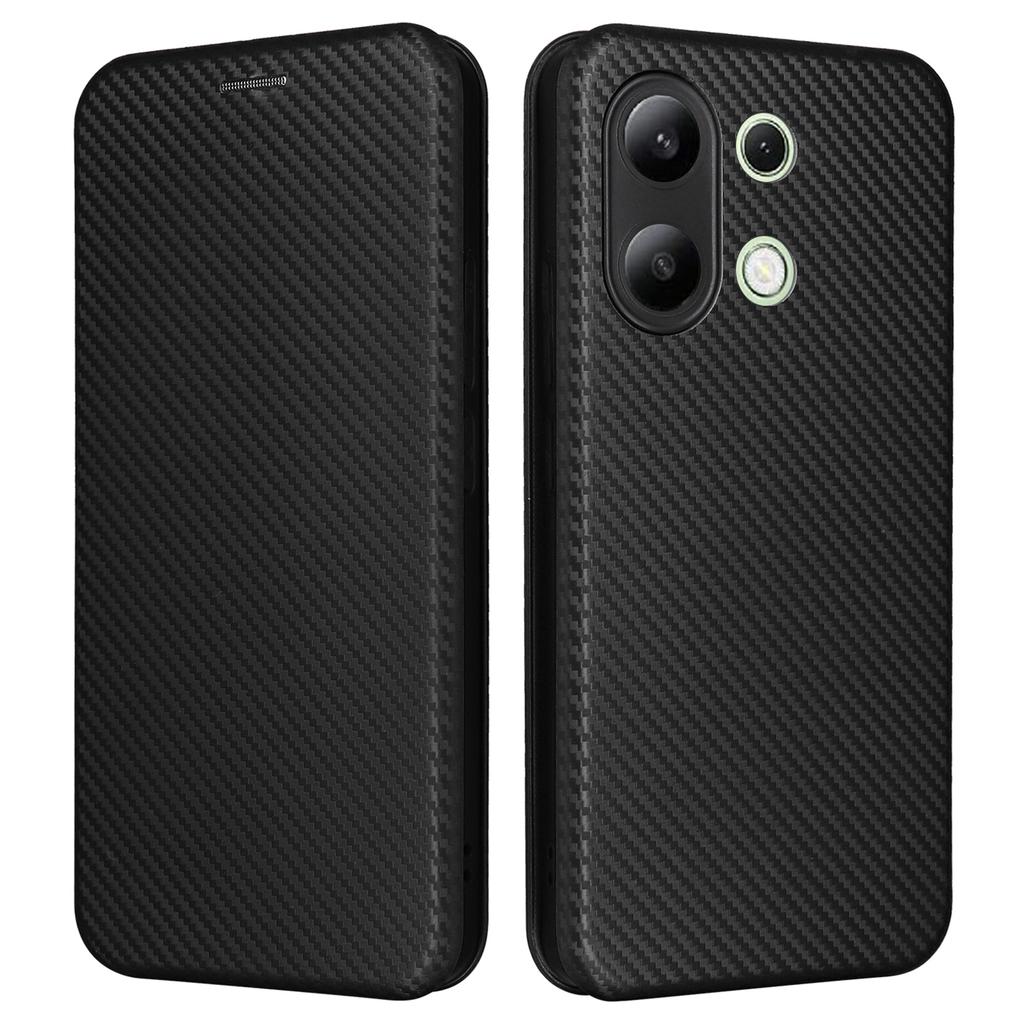 For Xiaomi Redmi Note 13 4G Leather Case Carbon Fiber Texture Phone Cover Magnetic Shock Absorbing