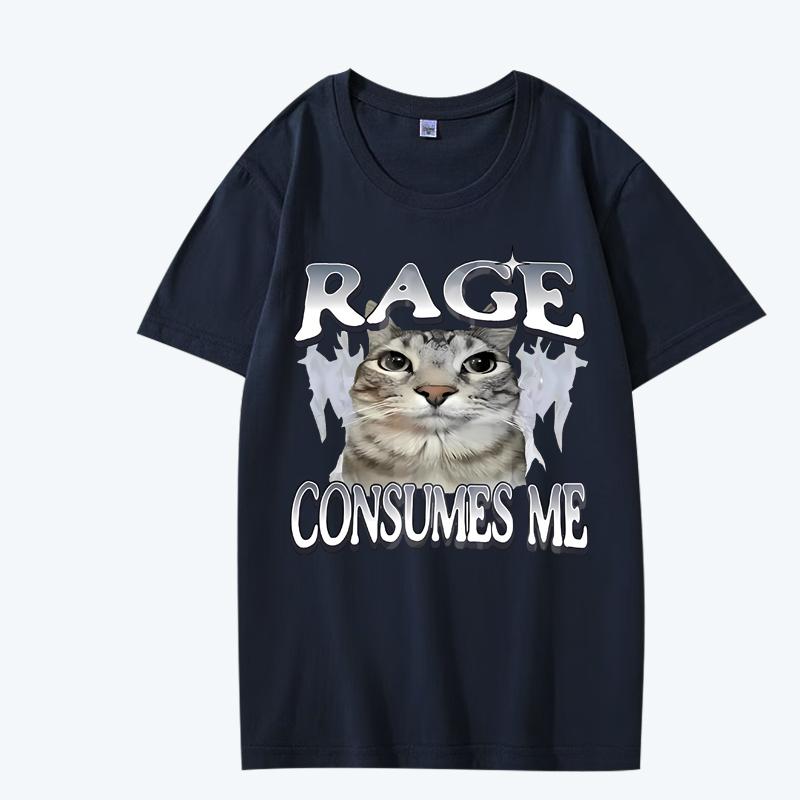 Rage Consumes Me Cat T Shirt men women Oversized 100% Cotton Hot sale short sleeve Summer streetwear print Unisex plus size tops