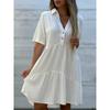 QICED Fashion Summer Spring Solid Color Print Short Sleeve V-Neck Casual Dresses