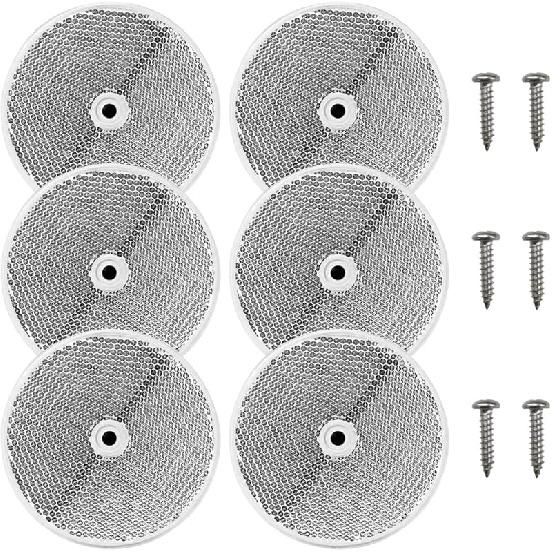 6PCS Car Safety Reflector, Round Reflective Warning Sign With Stainless Steel Screw & Mounting Hole, Universal Automotive Front Reflector For