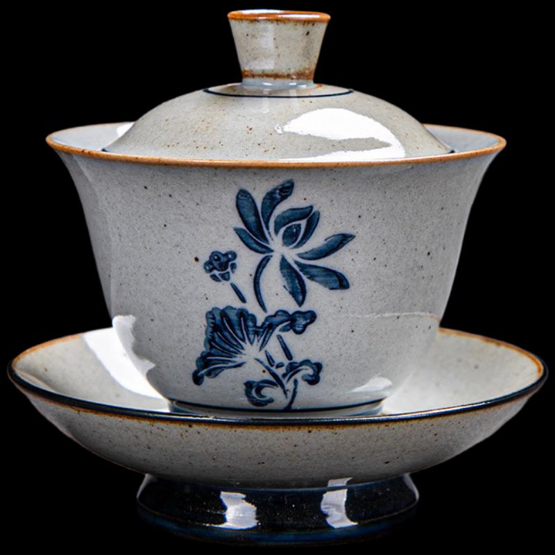 Shangqi Blue and White Peony Ceramic Gaiwan Tea Bowl, 180ml