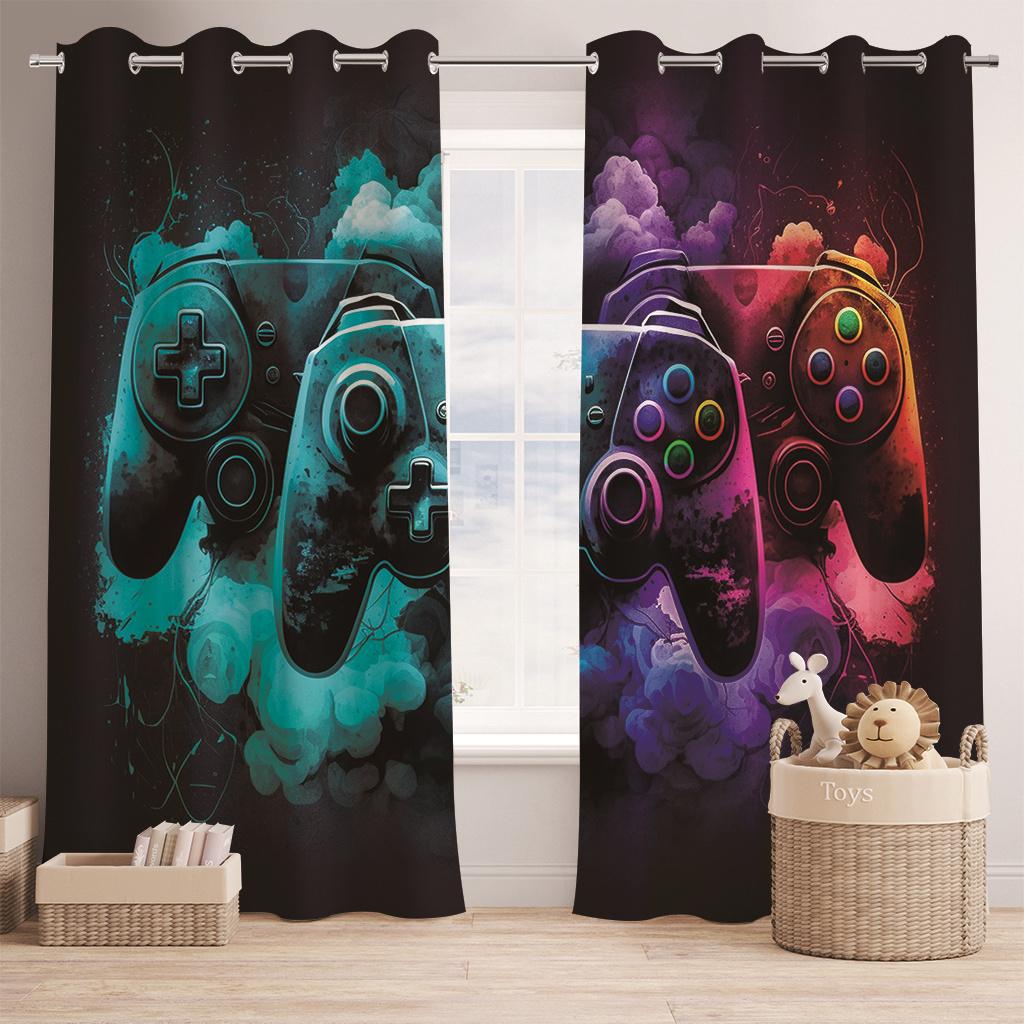 

3D Pattern Video/TV Game Curtains Gamers Love Curtains Game Controller Gamepad Curtains For Bedroom Kids Room Decor 50W130H(CM)X2PCS&Hook