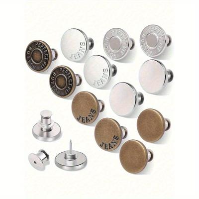 12 Stück/Set Knopf-Pins für weite Jeanshosen, zum Ersetzen von Jeansknöpfen, verstellbare, wiederverwendbare Metallclips, reduzieren die Taillenweite zu großer Hosen