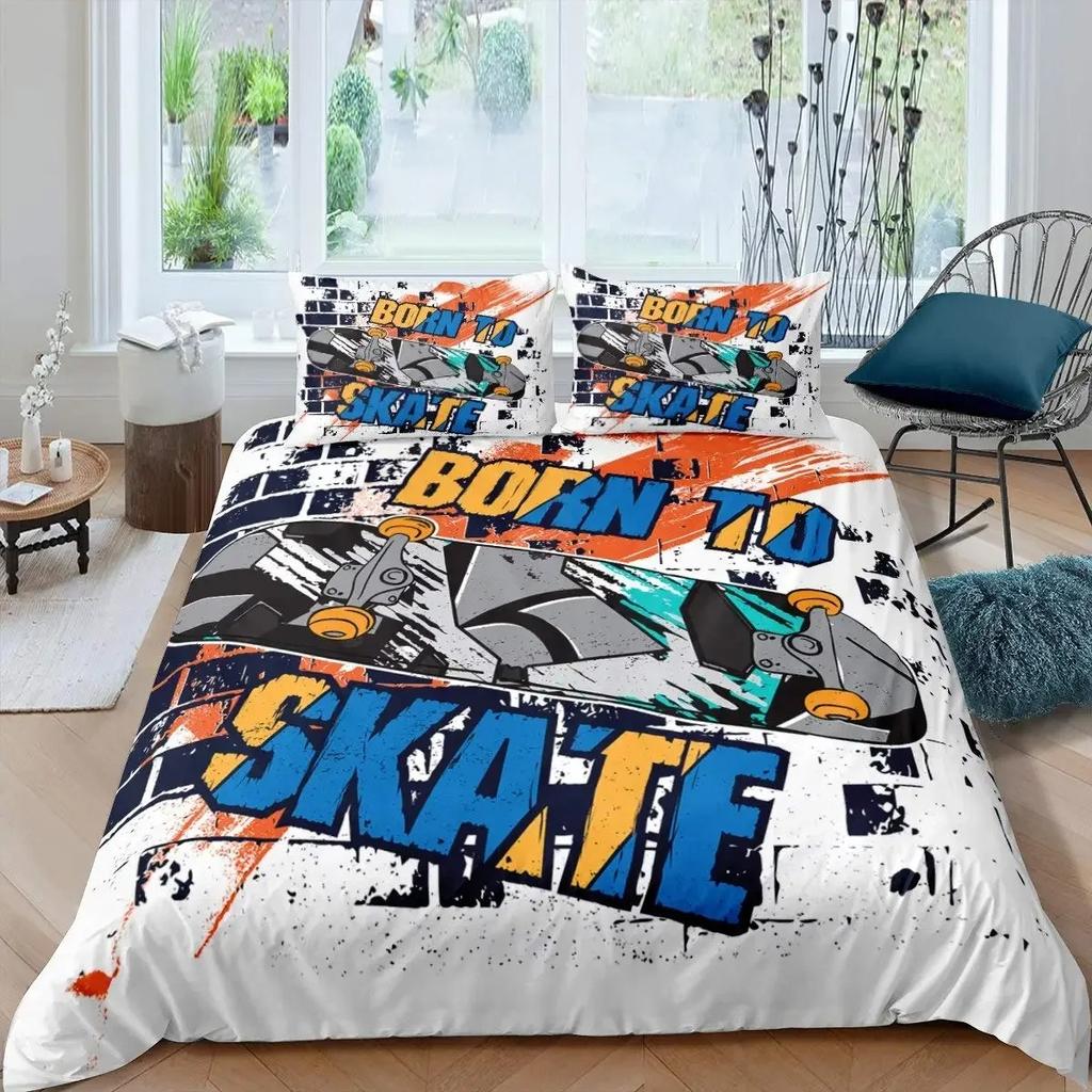 Skateboard Dekbedovertrek 3D Microvezel Graffiti Kunst Dekbedhoes Eenpersoons Tweepersoons Queen King Size Beddengoed Set voor Jongens Tieners