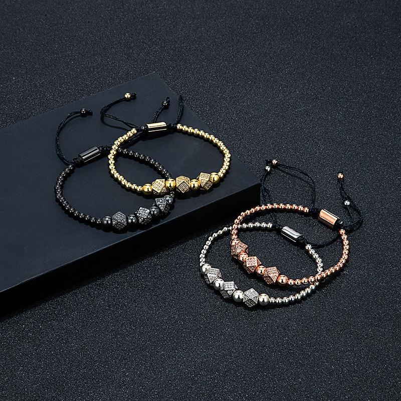 Vintage Copper Bead Inlaid Zircon High-End Bracelet Design Sense Hexagonal Adjustable Braided Bracelet