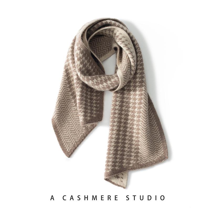 Unisex Houndstooth Cashmere Knit Scarf - Thick, Warm & Stylish One Size верблюд