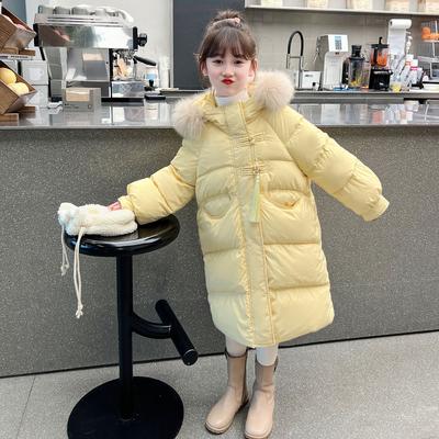 Mädchen Daunen Winter Mädchen Mittellang Kapuze Daunen Gepolstert Kinder Mantel Kleidung Mantel