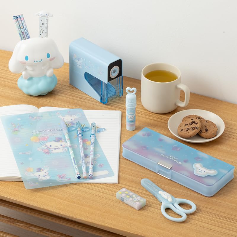 Trousse à crayons Sanrio Cinnamoroll avec 6 mini crayons et espace pour le nom, support double face, taille-crayon, (Numéro d'article. 264971)