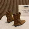 Sheepskin version! Short boots women's autumn and winter new belt buckle retro versatile small square head bare boots