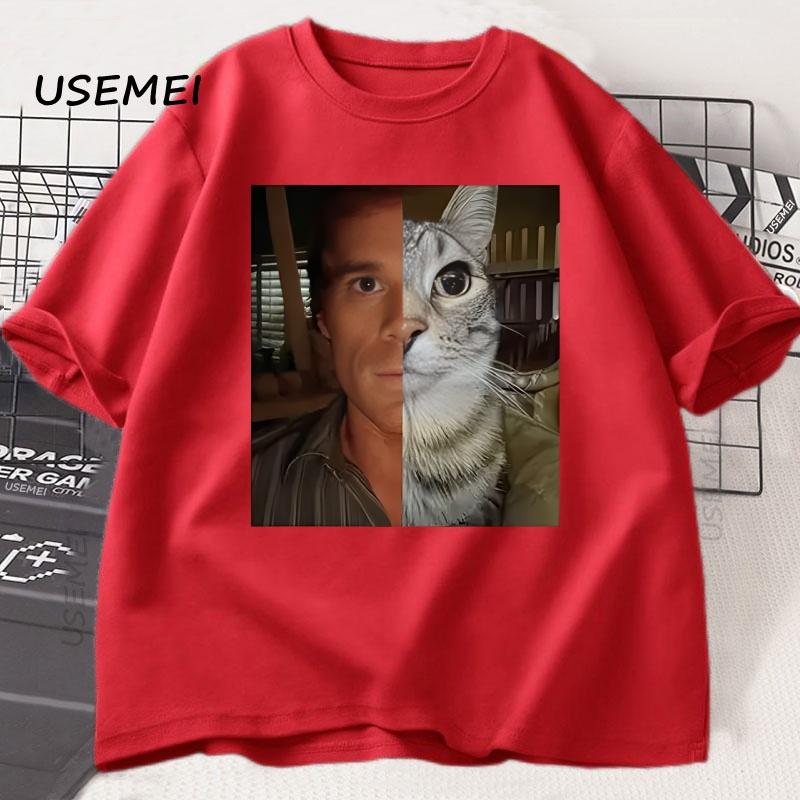 Dexter Morgan Funny Cat Printed Tshirtfor Unisex Women Dexter Fan Gift Clothes Casual Humor Cotton Short Sleeve Tees Y2k Clothes S