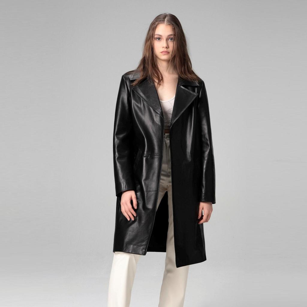 Dericlub Damen-Trenchcoat aus 100 % echtem Leder