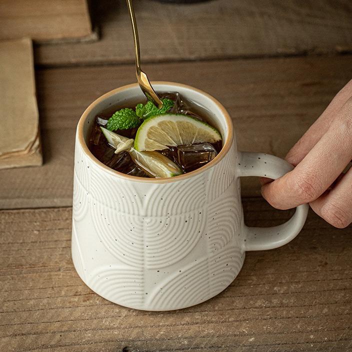 Design Sense Ceramic Cup Relief Sesame Glaze Coffee Cup Niche Personality