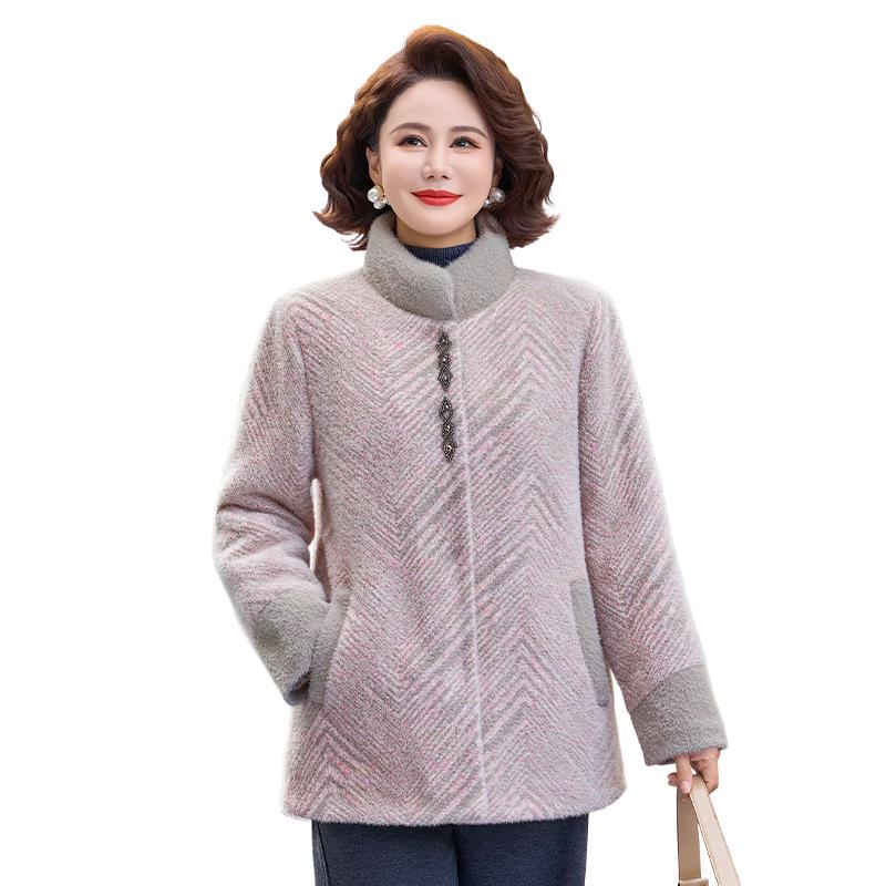 50-Year-Old Women's Thick Warm Winter Coat with Imitation Mink Velvet
