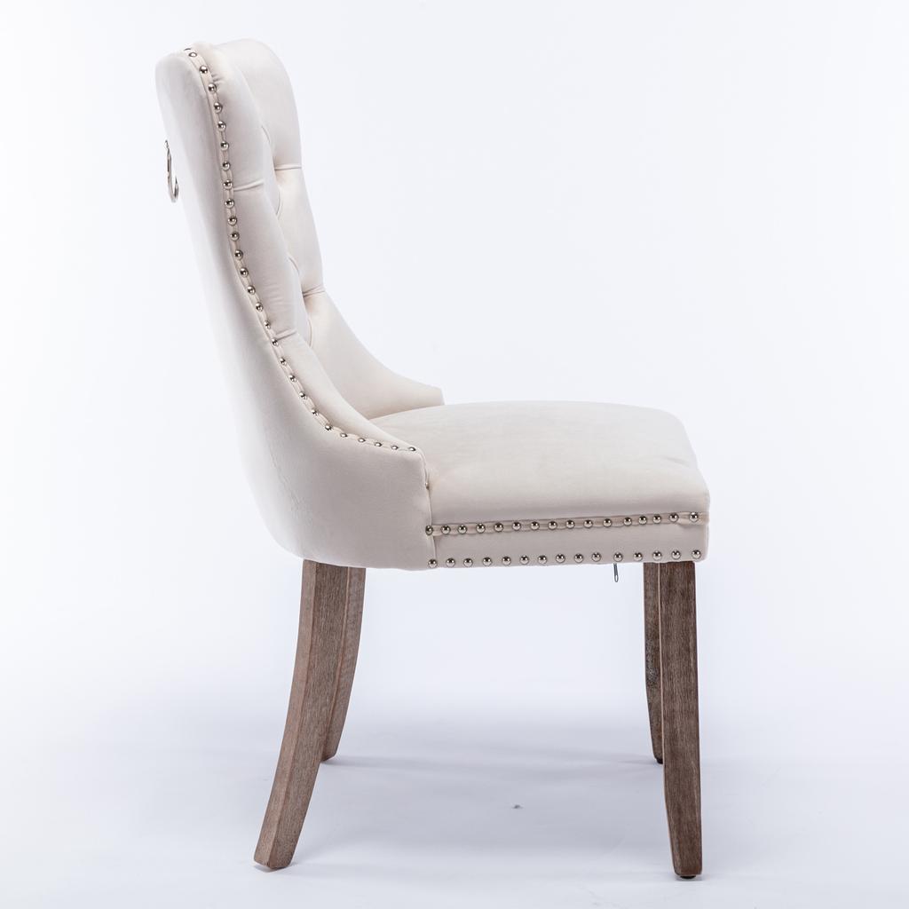 Nikki Collection High-end Tufted Solid Wood Contemporary Velvet Upholstered Dining Chair with Wood Legs Nailhead Trim 2-Pcs Set, Beige, DE2001BG