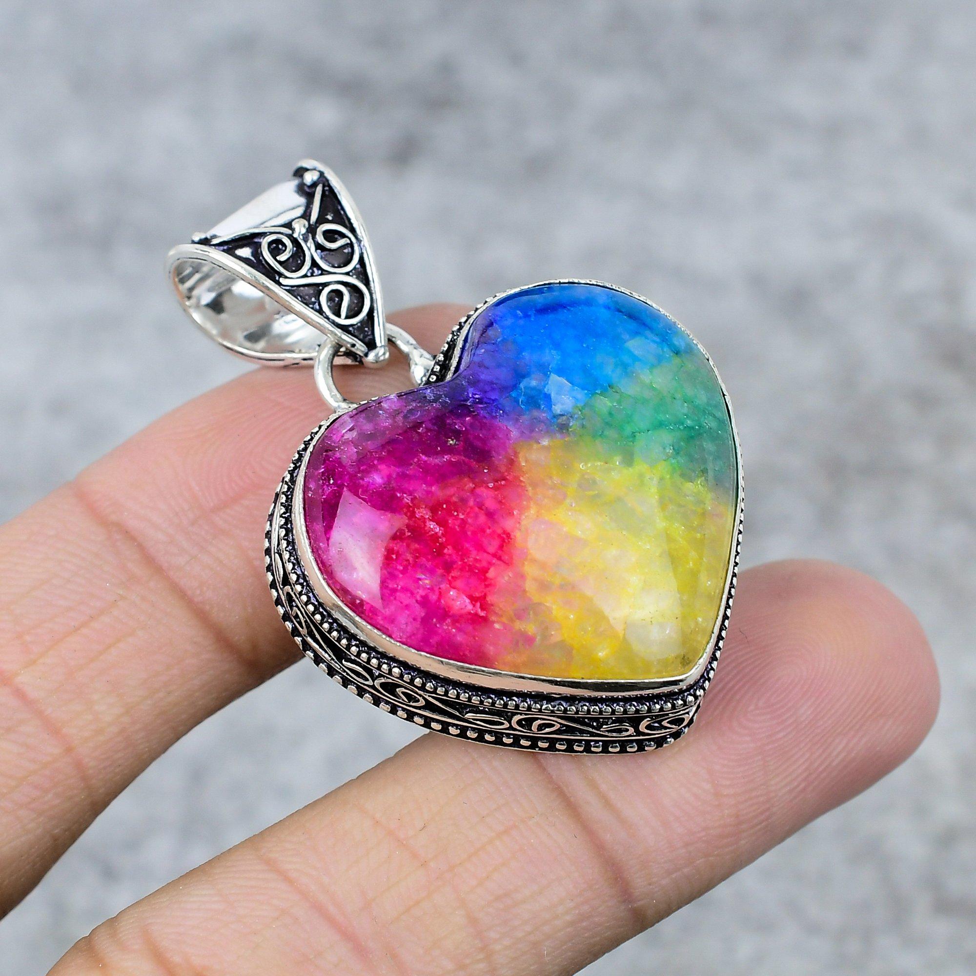 

Веселковий Сонячний Кварц Дорогоцінний Камінь Ручна Робота Срібло 925 проби Кулон 2.17 M-251