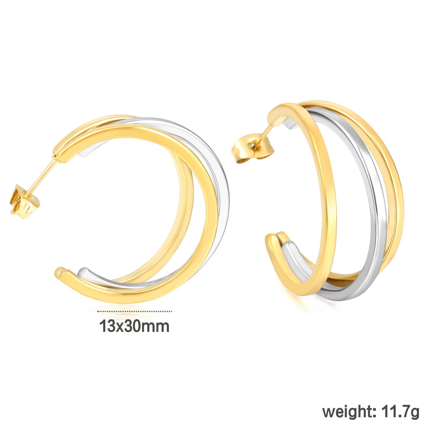 

Simple Gold Plated Triple Hoop Earrings for Ladies Woman Multi-layer Circle Round Drop Earring Two Tone Color Ears Jewelry Gifts