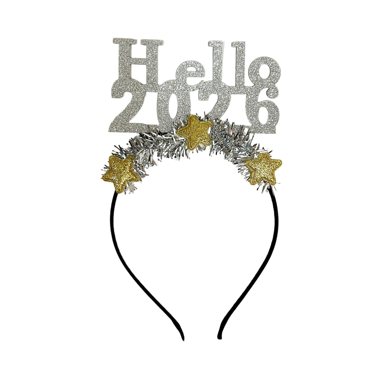 

Sparkling New Year Headband Hello 2026 Glitters Hairhoop For Holiday Celebration Parties Carnivals Costume Accessories серебряный