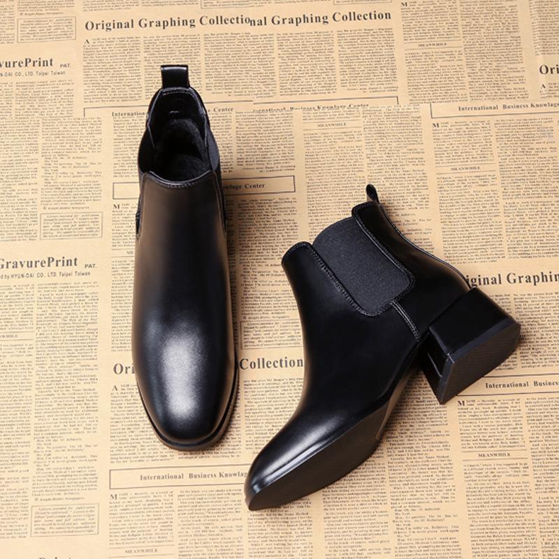 Autumn and Winter New Chelsea Women's Boots Thick-soled British Martin Boots Elastic Thick-heeled Short Boots Black Short Boots