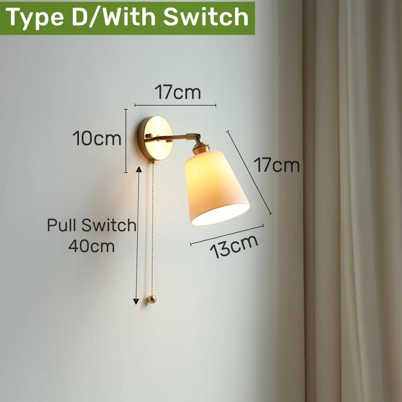 Vintage Ceramic LED Wall Lamp Copper Pull Chain Switch E27 Retro Mirror Sconce Bedroom Bedside Dining Room Art Decor Wall Lights