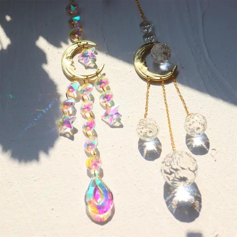 1ks,Crystal Chime Suncatcher,Domácí ložnice Balkonový Dekorační přívěsek Sun and Moon Prism