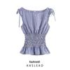2025 Spring Women's European & American Style Striped Tie-Up Ruched Waist Top